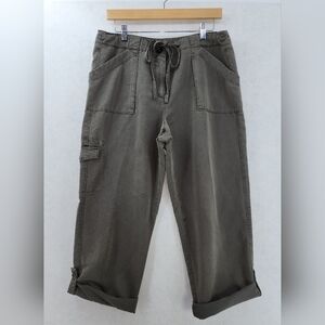 Sandro Cropped Cargo Pants Olive Green Women's 12 Drawstring Waist Roll Tab